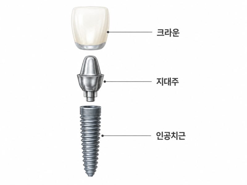 임플란트 픽스처, 지대주, 크라운 구조.png